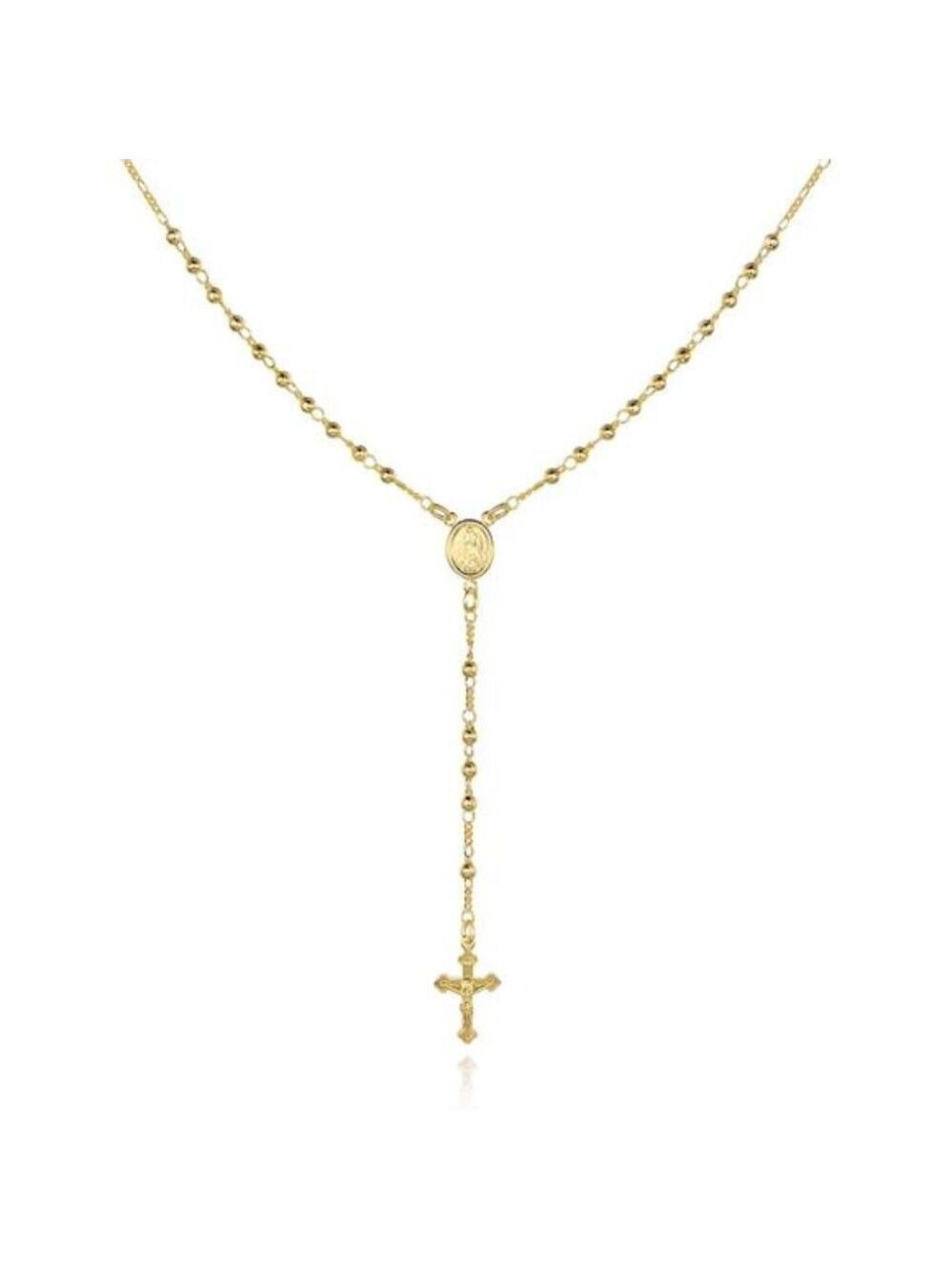 18K Gold Plated Virgin Mary Rosary Necklace Cross Beads Catholic Jewelry Gift